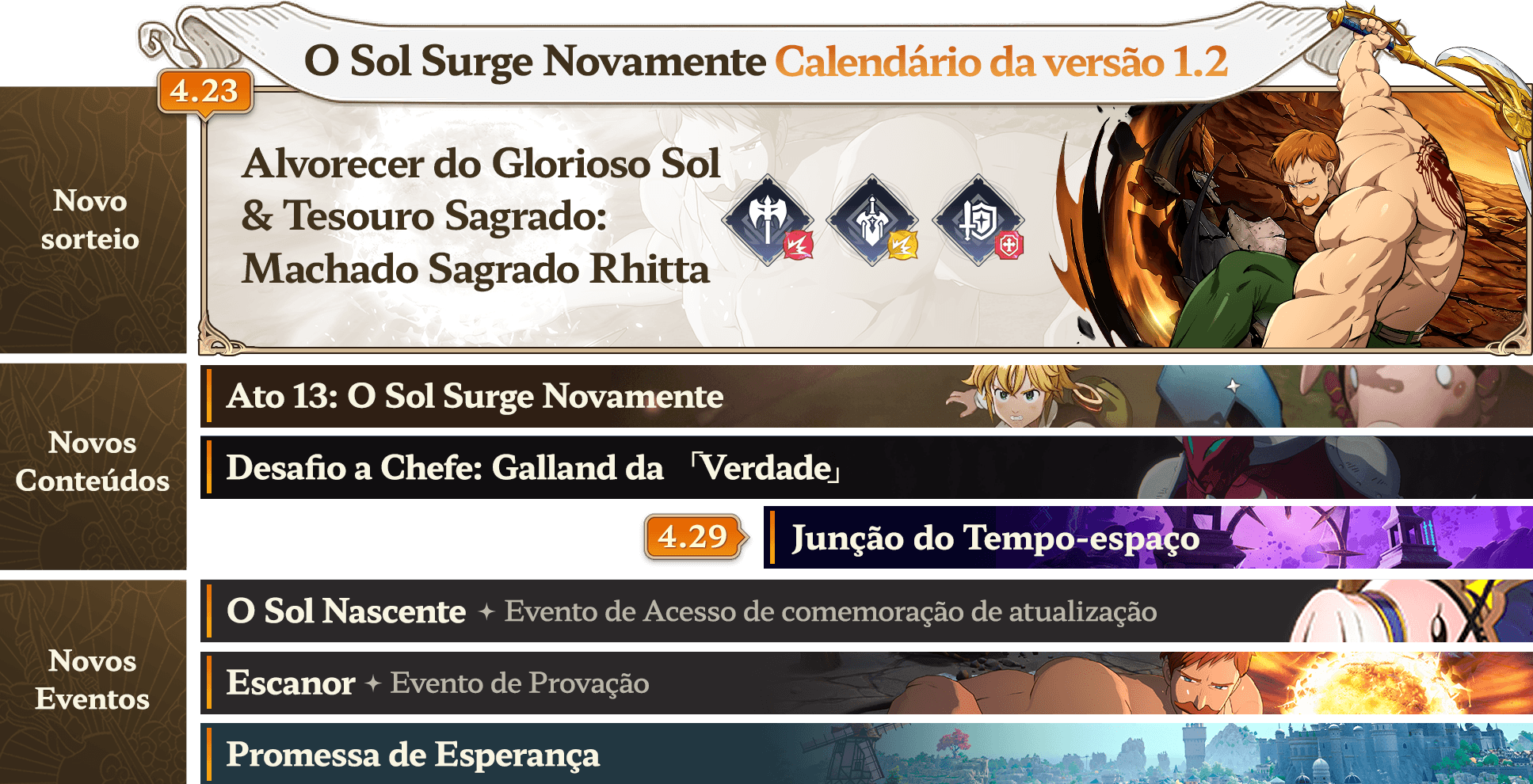 Calendário do evento