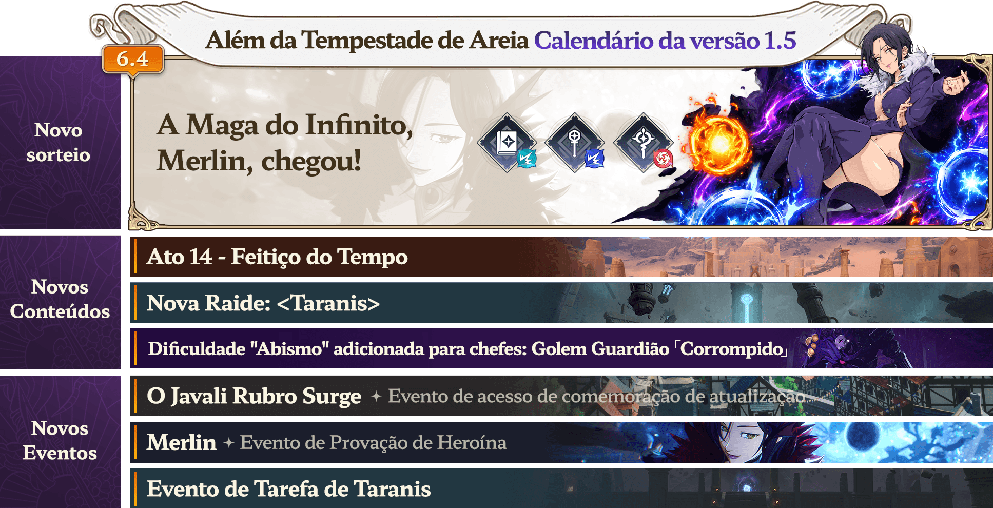 Calendário do evento