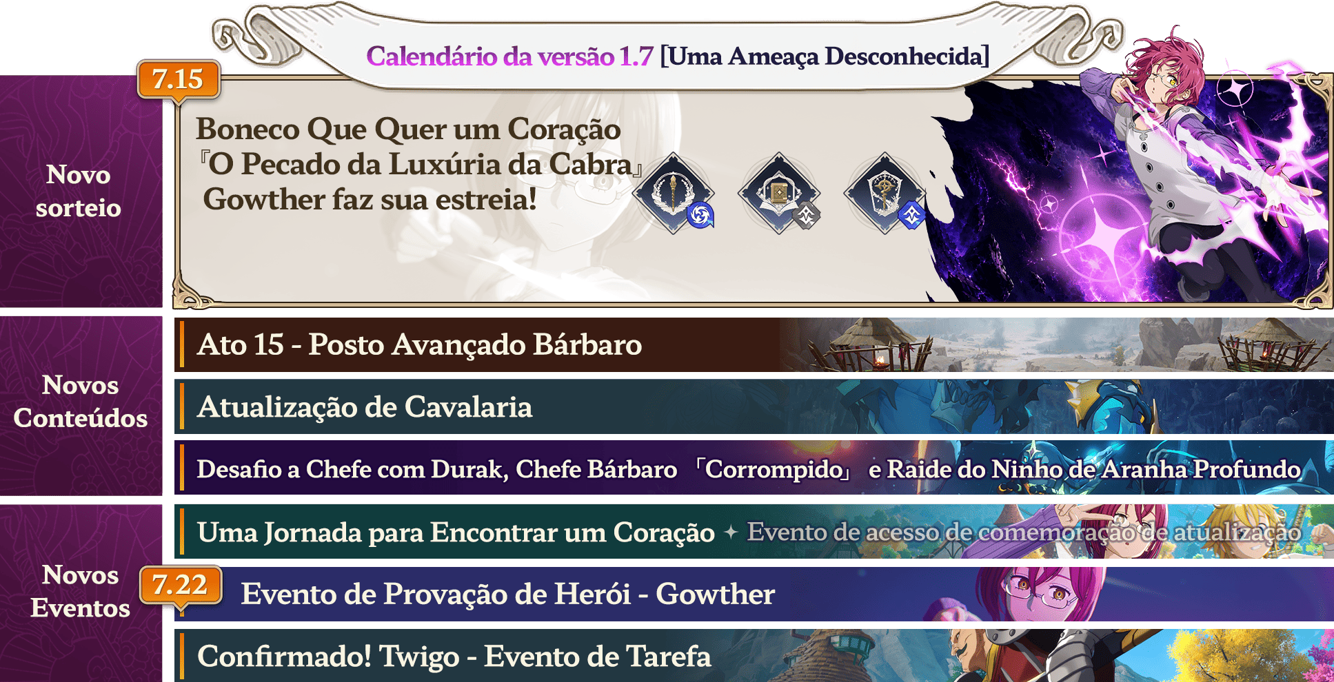 Calendário do evento