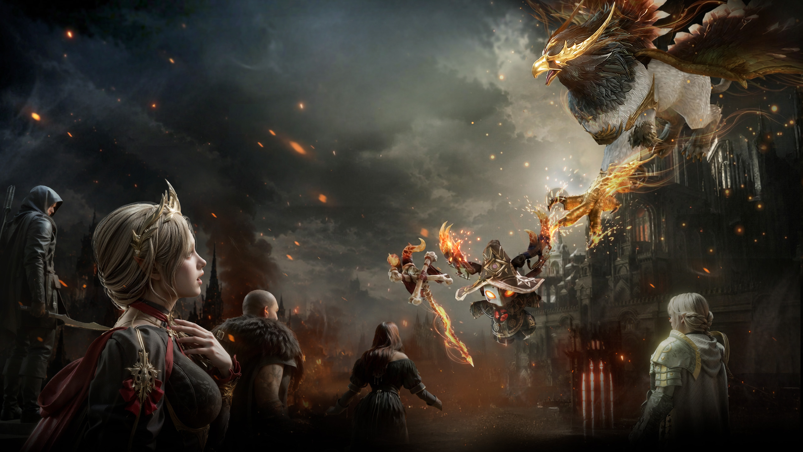 Official RAVEN2 combat artwork with Special Corps members facing a summoned familiar (sgimage.netmarble.com)